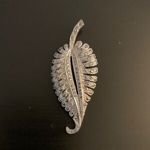 Elegant Silver Leaf Brooch, Costume Jewelry